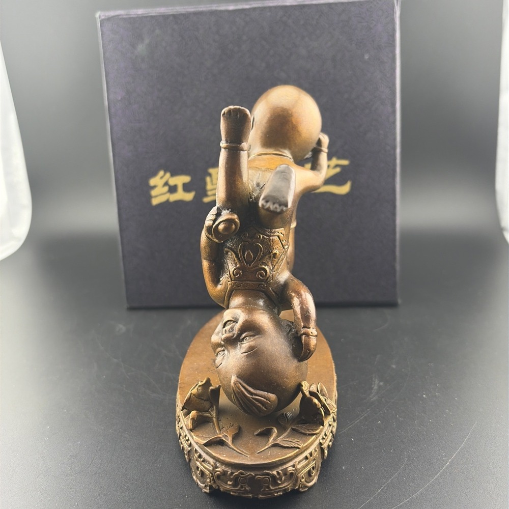 Red Star Copper Company Sculpture Chinese Heavy Square Of Babies Good Luck - Picture 5 of 12